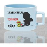 Kahramanlar Bu Ayda Doğar Baskılı Doğum Babalar Günü Hediyelik Dikdörtgen Kulplu Pastel Mavi Fincan