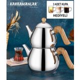 Kahramanlar Orta Boy Çaydanlık Takımı 3 Adet Cam Kupa Hediyeli