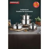 Kahramanlar Sırma İndüksiyon Tabanlı Derin Tencere Seti - 18/10 Paslanmaz Çelik, Cam Kapaklı, 8 Parça (18-20-22-24 cm)