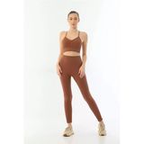 Kahve 3921 Soft Seamless Ripli Tayt Yoga Takımı
