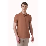 KAHVE Basic Düz %100 Pamuk Slim Fit Kısa Kollu Polo Yaka Erkek Tişört