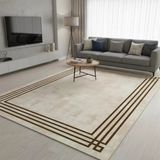 Kahve Bej Modern Çerçeve Desenli Dijital Baskılı Halı – Kaymaz Tabanlı, Minimal Dokulu Şık Salon Ve