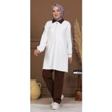 Kahve Beyaz Şerit Detaylı Fermuarlı Tesettür Eşofman Takımı TS-ESOFMANTKM-01