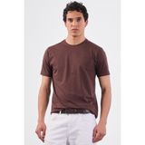 Kahve Bisiklet Yaka Pamuklu Düz Renk Slim Fit Erkek T-shirt