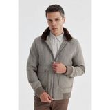 Kahve Comfort Fit Kürklü Yaka Yünlü Mont - 48