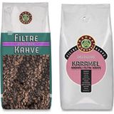 Kahve Dünyası Çekirdek Filtre Kahve 1 kg + Karamel Aromalı Çekirdek Kahve 1 kg - 1 Paket - Çekirdek (Öğütülmemiş)