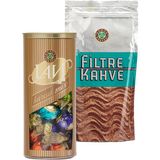 Kahve Dünyası Lavi Karışık Silindir Kutu 400 gr Fıstıklı Çikolata ve 250 gr Filtre Kahve Paketi - 1 Adet