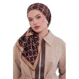 Kahve Eliptik Desen Twill İpek Eşarp