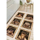 Kahve Fincan Desenli Baskılı Kaymaz Yıkanabilir Mutfak Halısı Yolluk 200 X 250 Cm Bej