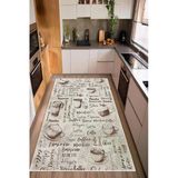 Kahve Fincan Desenli Baskılı Kaymaz Yıkanabilir Mutfak Halısı Yolluk 80 X 250 Cm Bej