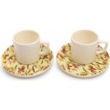 Kahve Fincan Takımı, Floral Desenli 4 Parça 2 Kişilik Seramik, Seramik Kahve Takımı, 4 Parça Kahve Seti, Şık Desenli Seramik Türk Kahvesi Fincan Seti, Premium Seramik Kahve Seti, Modern Kahve Seti