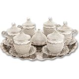 Kahve Fincanı Lokumluk Seti Türk Arap Kahvesi Espresso Fincan Tabağı Kristal Set 6 Lı Set - Gümüş - Beyaz