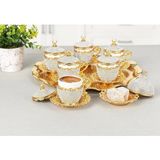 Kahve Fincanı Lokumluk Seti Türk Arap Kahvesi Espresso Fincan Tabağı Kristal Set 6 Lı Set - Sarı - Beyaz