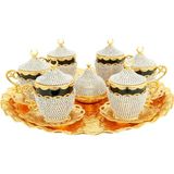 Kahve Fincanı Lokumluk Seti Türk Arap Kahvesi Espresso Fincan Tabağı Kristal Set 6 Lı Set - Sarı - Siyah