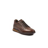 Kahve Floter Hakiki Deri Bağcıklı Kaymaz Tabanlı Erkek Casual Sneaker Ayakkabı 3235
