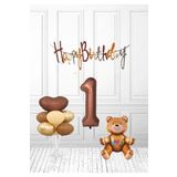 Kahve Happy Kalioğrafili Kahve Yaşlı Ayıcıklı Retro Renk Doğum Günü Balon Set Süsü, 74441111220010