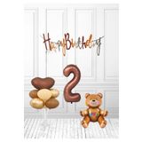 Kahve Happy Kalioğrafili Kahve Yaşlı Ayıcıklı Retro Renk Doğum Günü Balon Set Süsü, 74441111220011