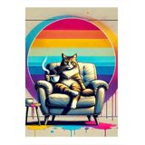 Kahve İçen Kedi Hediyelik Ahşap Tablo