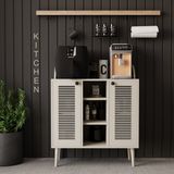 Kahve Kiler-Kahve Köşesi %100 Mdf Lake Ahşap Ayak Çok Amaçlı Dolap - Bej