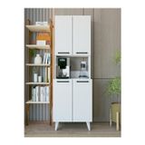 Kahve Köşesi Dolabı 4 Kapaklı Çok Amaçlı Mutfak Dolabı 60x180 Cm Parlak Beyaz