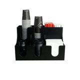 Kahve Köşesi Düzenleyici, Siyah, Bardak ve Kapak Tutucu, Peçete ve Pipet Bölmeli, Masa Üstü Organizer
