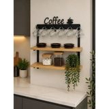 Kahve Köşesi Standı / Coffee Yazılı Çift Raf Organizer - Safir