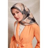 Kahve Noktalı Kareli Twill İpek Eşarp