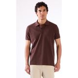Kahve Polo Yaka Pamuklu Düz Renk Slim Fit Erkek T-shirt - XL