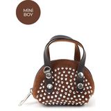 Kahve Rengi SHK220 Süet Kumaş, Tek Bölmeli, Zincir Askılı,fermuarlı, Taşlı, Mini El ve Omuz Çantası - Kahverengi