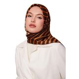 Kahve Şerit Desenli Twill İpek Eşarp