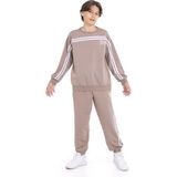 Kahve Şerit Detaylı Bisiklet Yaka Erkek Çocuk Basic Eşofman Takımı 21261 - 8 - 9 Yaş - Kahverengi