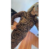 Kahve Siyah Zebra Desen Tül Elbise