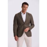 Kahve Slim Fit Kırlangıç Yaka Çizgili Keten Pamuk Mevsimlik Ceket
