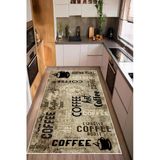 Kahve Tema Desenli Baskılı Kaymaz Yıkanabilir Mutfak Halısı Yolluk 80 X 250 Cm Bej