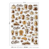 Kahve Temalı Duvar Sticker Seti, A3 Format 29.7x42 cm, 40 Adet, CMYK Baskı, 2 mm Kesim Konturu