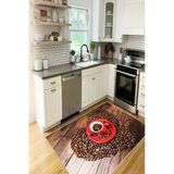 Kahve Temalı Fincan Desenli Baskılı Kaymaz Yıkanabilir Mutfak Halısı Yolluk 100 X 400 Cm Kahverengi