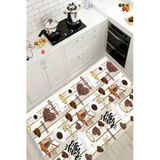 Kahve Temalı Yıkanabilir Baskılı Kaymaz Taban Mutfak Halısı Yolluk 80 X 140 Cm Bej