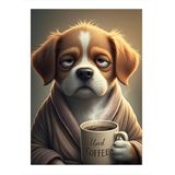 Kahve Tutkunu Yavru Köpek Hediyelik Ahşap Tablo