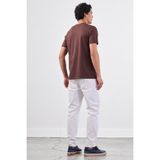 Kahve V Yaka Pamuklu Düz Renk Slim Fit Erkek T-shirt - XL