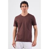 Kahve V Yaka Pamuklu Düz Renk Slim Fit Erkek T-shirt