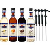 Kahve ve Kokteyl Şurubu 700 ml 4'lü Set Karamel+Vanilya+Çikolata+Beyaz Çikolata + 4 Adet Pompa - 230 ml