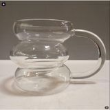 Kahve Yanı 6’lı Kulplu Cam Bardak – Asimetrik Şerit Tasarım, Mini Boy - 90 ml
