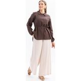 Kahve-Yarım Patlı Düğmeli Müslin Tunik - 40