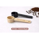 Kahve Yazılı Kahve Ölçü Kaşığı (2 Adet) , Espresso , Filtre Kahve , Set Renk Seçenekli ( Krem,Siyah)
