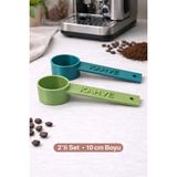 Kahve Yazılı Kahve Ölçü Kaşığı (2 Adet) | Espresso & Filtre Kahve | Set-Renk Seçenekli- Turkuaz-Fıstık Yeşili - Turkuaz - Fıstık Yeşili
