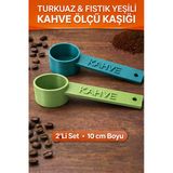 Kahve Yazılı Kahve Ölçü Kaşığı (2 Adet) Espresso , Filtre Kahve , Set Renk Seçenekli ( Turkuaz, Fıstık Yeşili)
