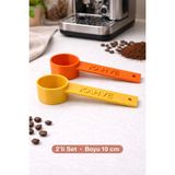 Kahve Yazılı Kahve Ölçü Kaşığı (2 Adet) | Espresso & Filtre Kahve | Set-Renk Seçenekli-Turuncu -Sarı - Turuncu - Sarı