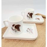 Kahve/beyaz köpek desenli kahve fincanı 2'li takım