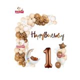 Kahverengi 1 Yaş Kalp Yıldız Ayılı Ay Folyo Balonlu Balon Zincirli Doğum Günü Parti Seti