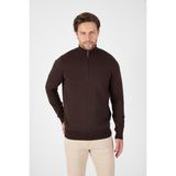 Kahverengi %100 Pamuk Erkek Yarım Fermuarlı Dik Yaka Triko Kazak - 2XL